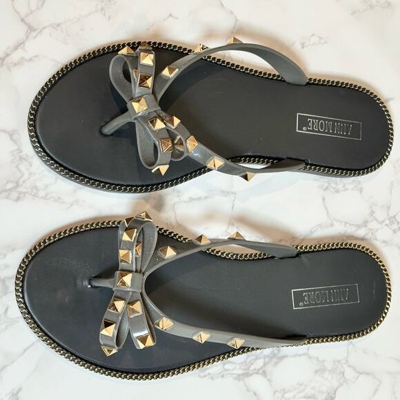 Ann More Grey JELLY SANDALS BOW TRIM DECORATION THONG SANDAL SZ 10 $28 - Picture 3 of 11